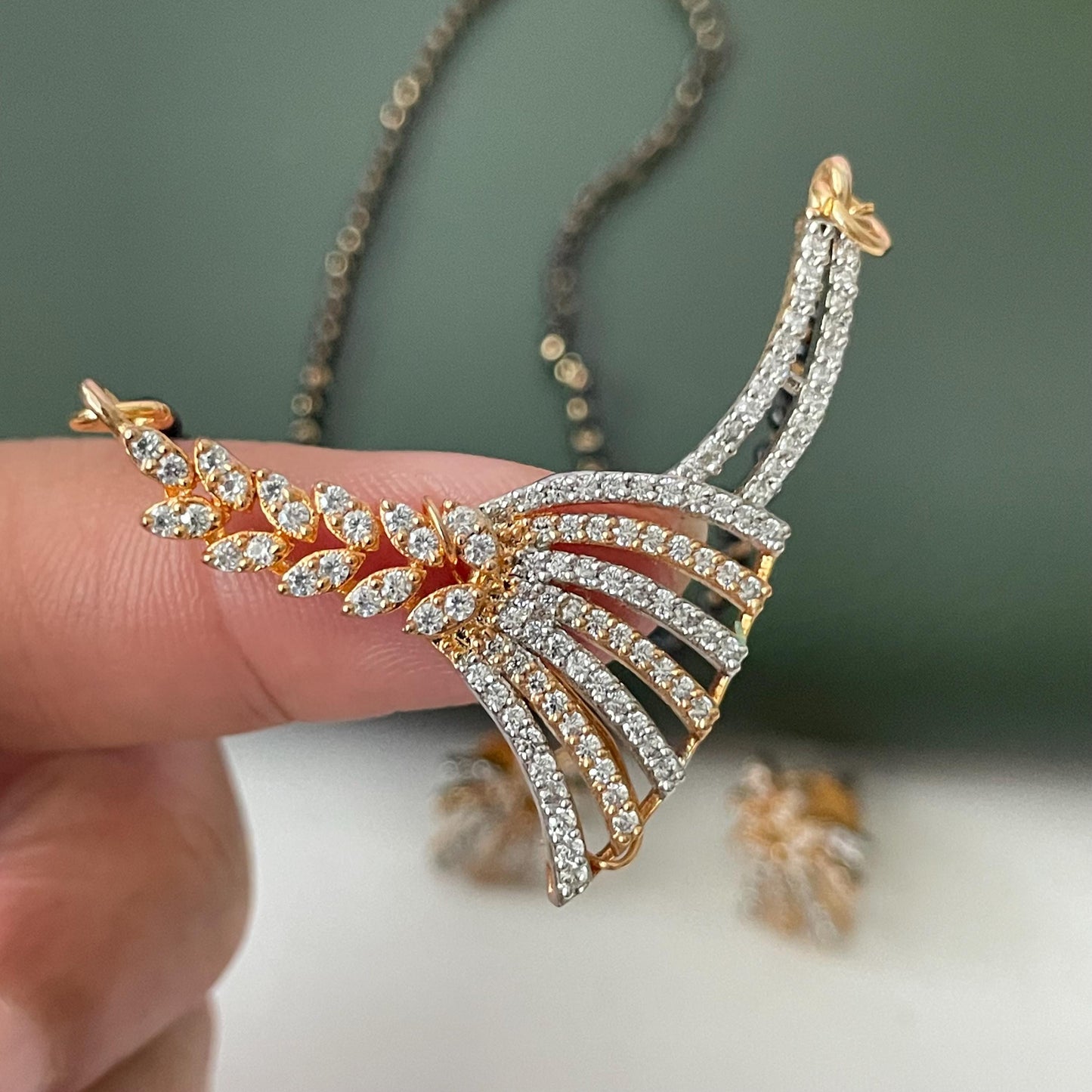 CZ pendent Mangalsutra with earrings :Black Bead Necklace