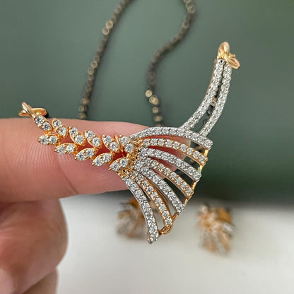 CZ pendent Mangalsutra with earrings :Black Bead Necklace
