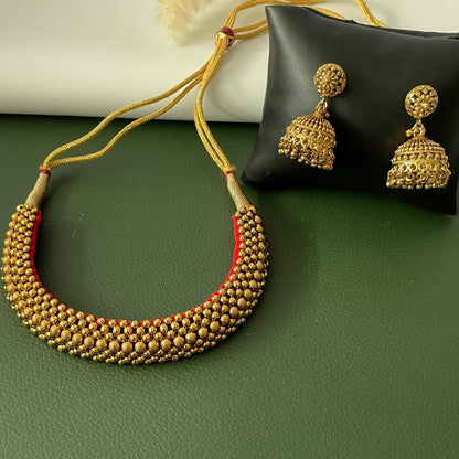Traditional gold plated maharashtrian thushi choker necklace