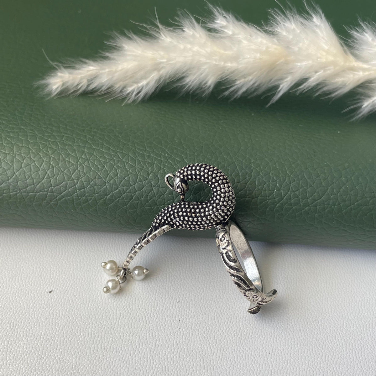 Oxidized Adjustable Ring: trendy peacock ring