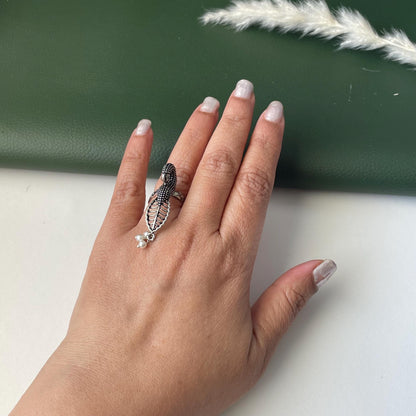 Oxidized Adjustable Ring: trendy peacock ring