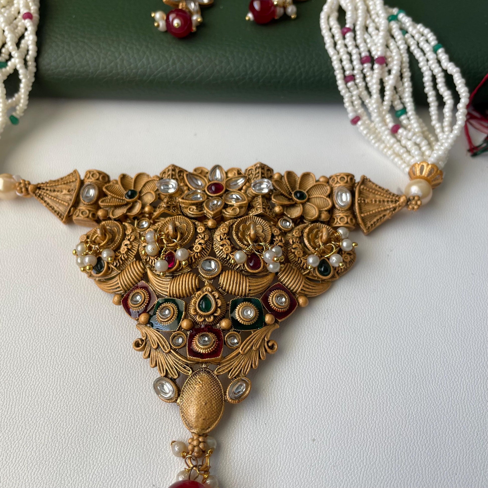 Kundan Choker Set: Rajawadi Gold Finish Necklace & Earrings
