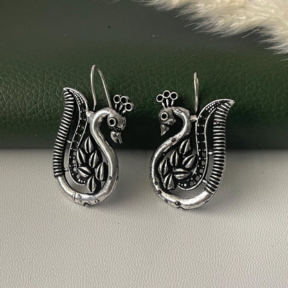 Oxidized peacock dangling earrings