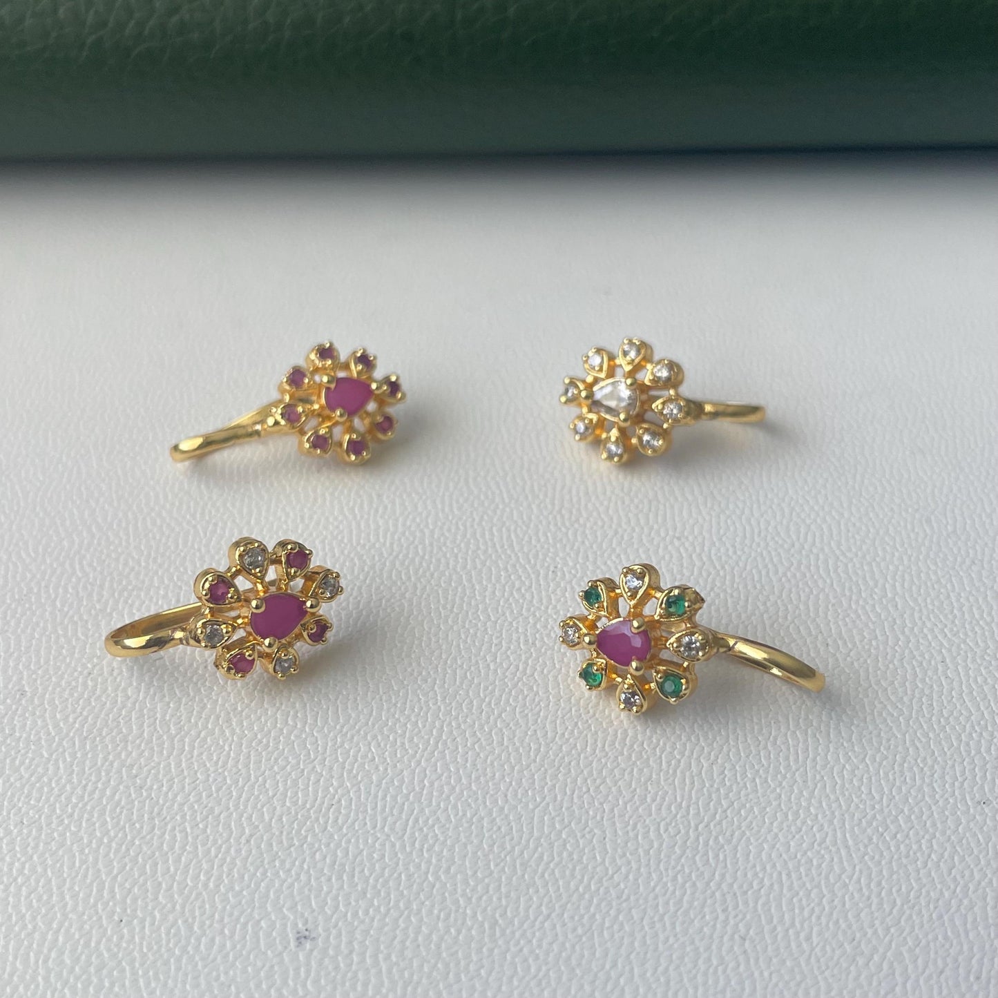 Gold Plated CZ Clip-On Nose Pins: Indian Traditional Nath (No Piercing Required)