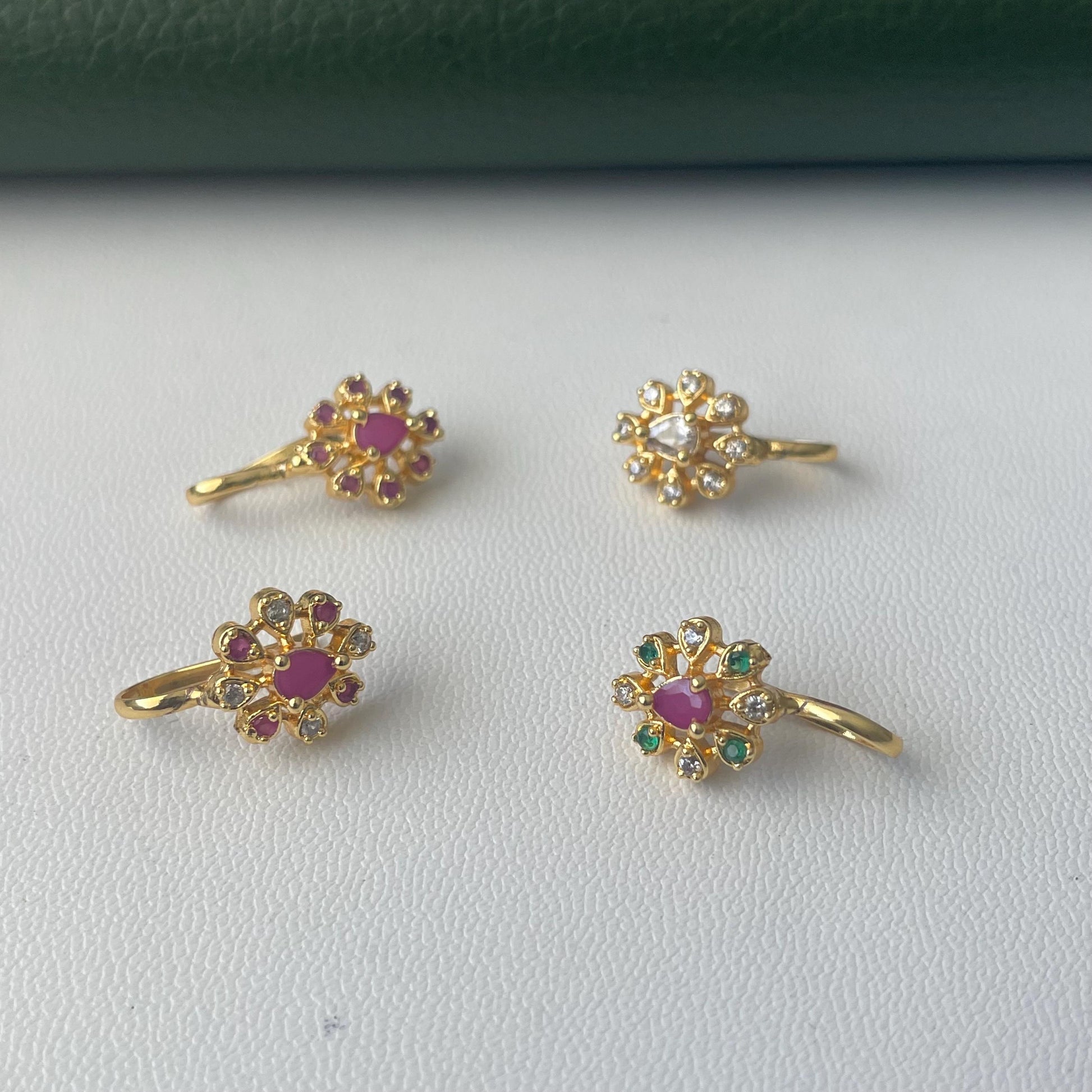 Gold Plated CZ Clip-On Nose Pins: Indian Traditional Nath (No Piercing Required)