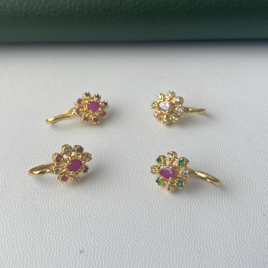 Gold Plated CZ Clip-On Nose Pins: Indian Traditional Nath (No Piercing Required)