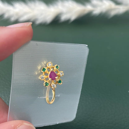 Gold Plated CZ Clip-On Nose Pins: Indian Traditional Nath (No Piercing Required)