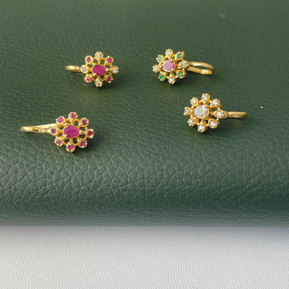 Gold Plated CZ Clip-On Nose Pins: Indian Traditional Nath (No Piercing Required)