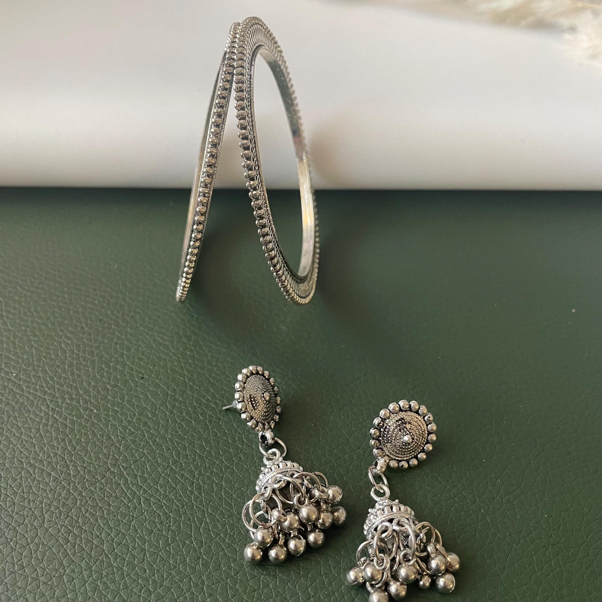 Oxidized long Necklace Earrings and bangles Set