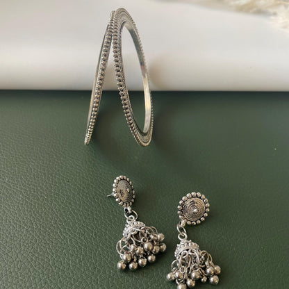 Oxidized long Necklace Earrings and bangles Set