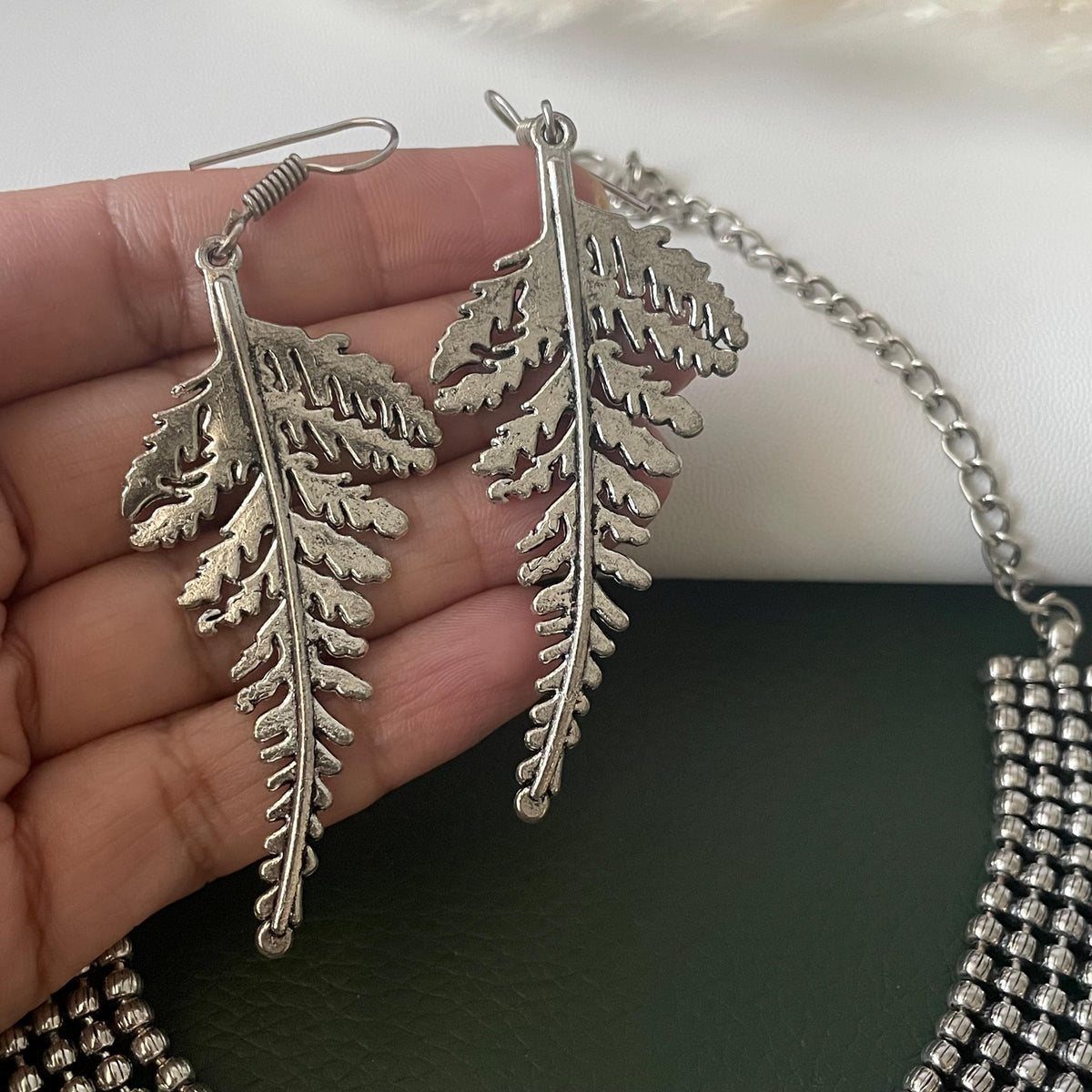 Oxidised collar necklace set with trendy earrings