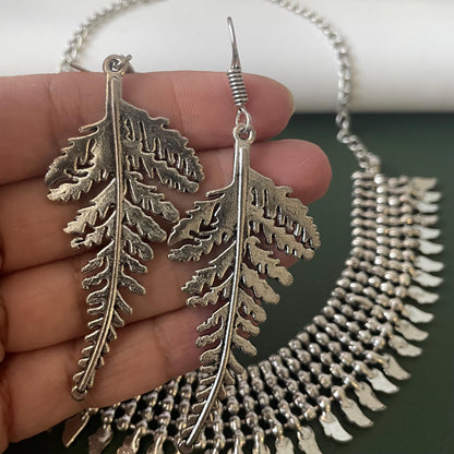 Oxidised collar necklace set with trendy earrings