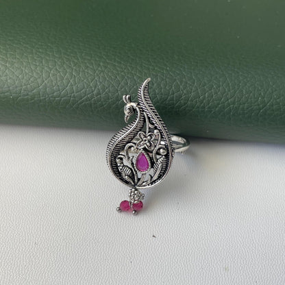 Oxidized Adjustable Ring: trendy peacock ring