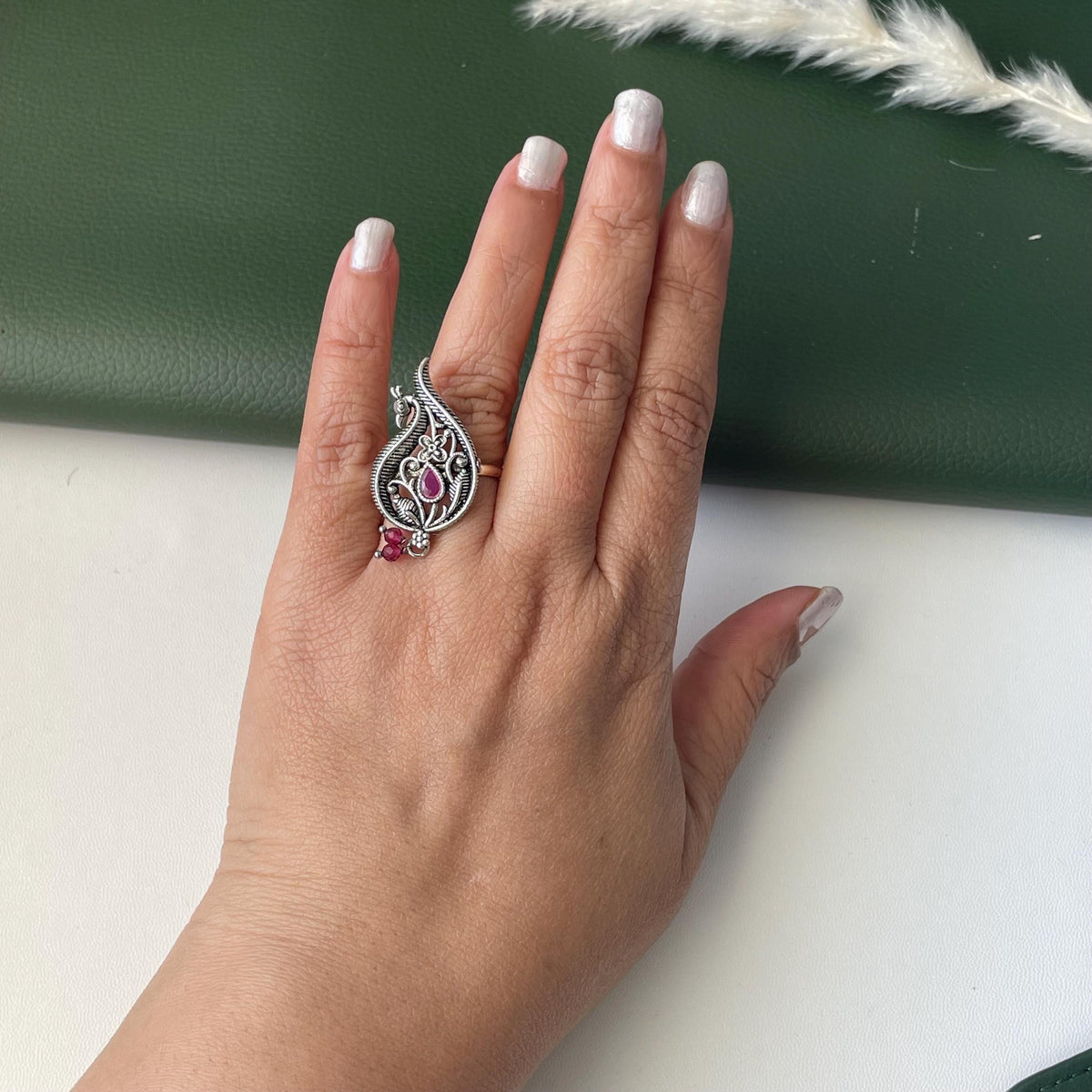 Oxidized Adjustable Ring: trendy peacock ring