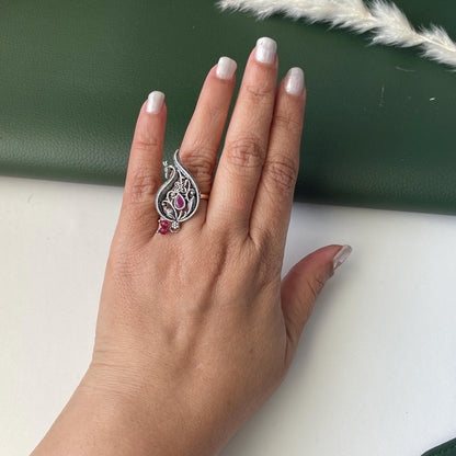 Oxidized Adjustable Ring: trendy peacock ring