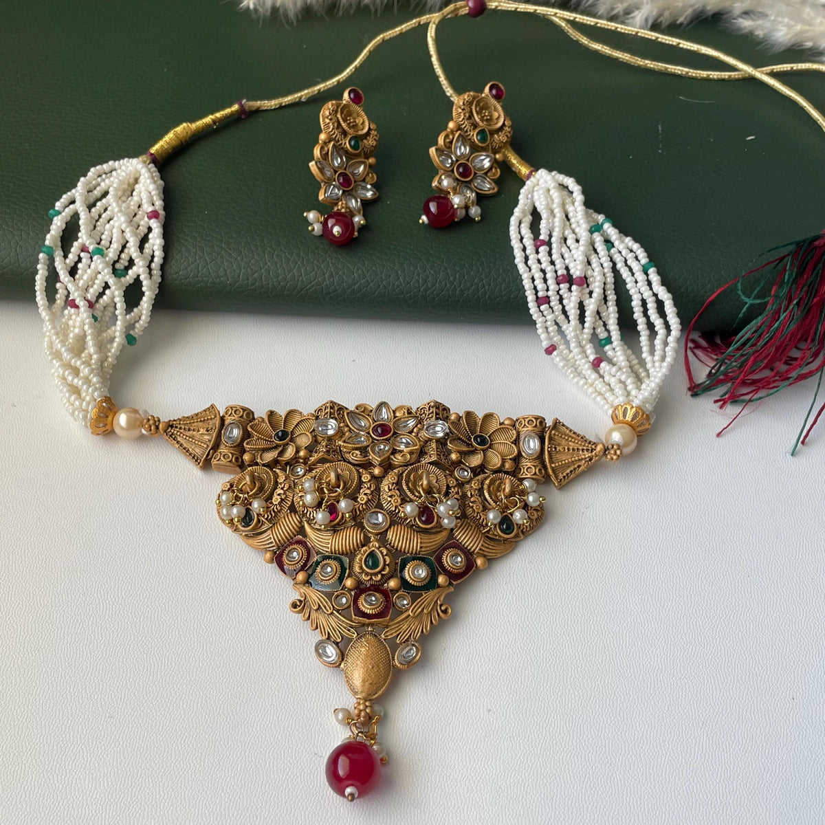 Kundan Choker Set: Rajawadi Gold Finish Necklace & Earrings