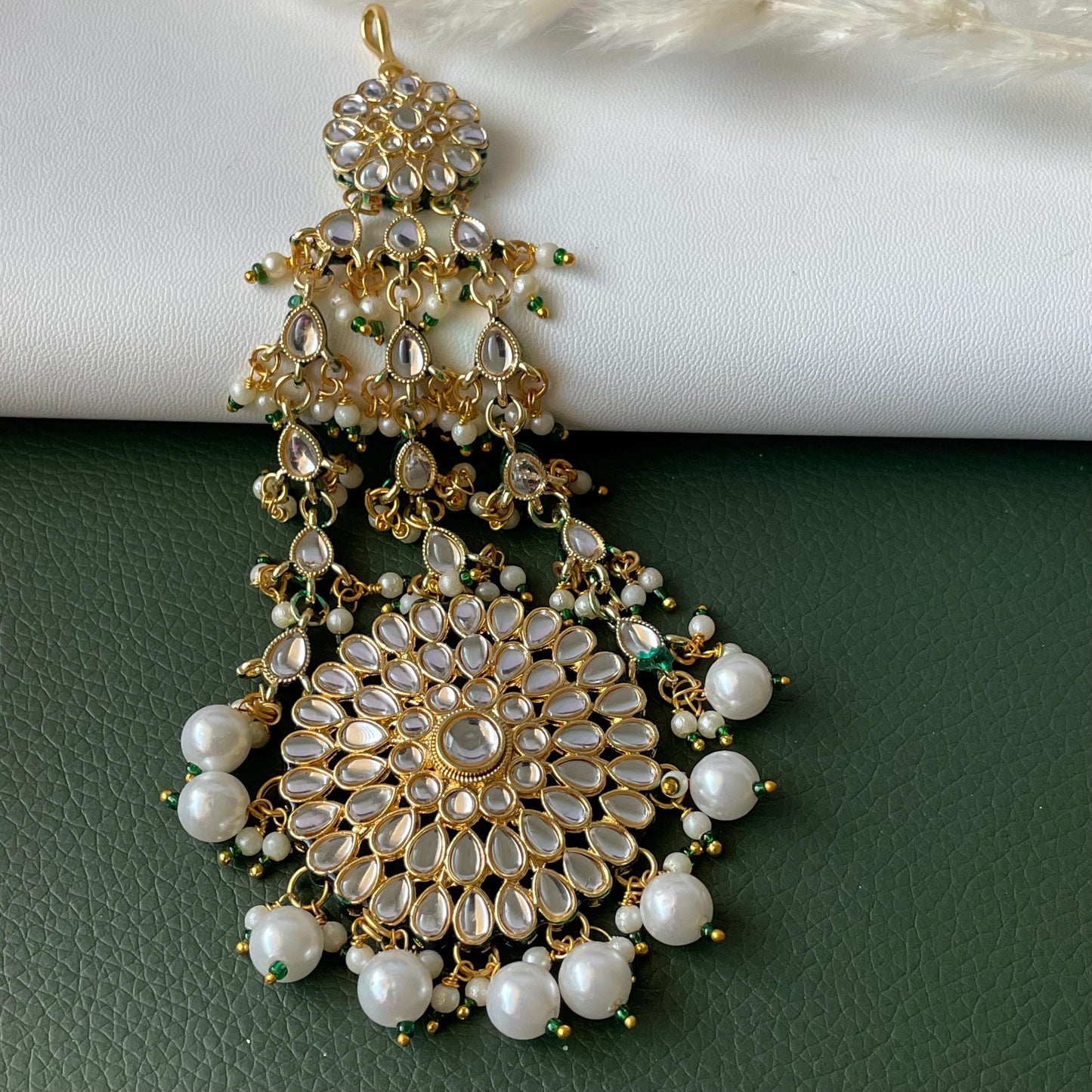 Gold plated pearl Kundan pasa jhoomar hair accessory for brides