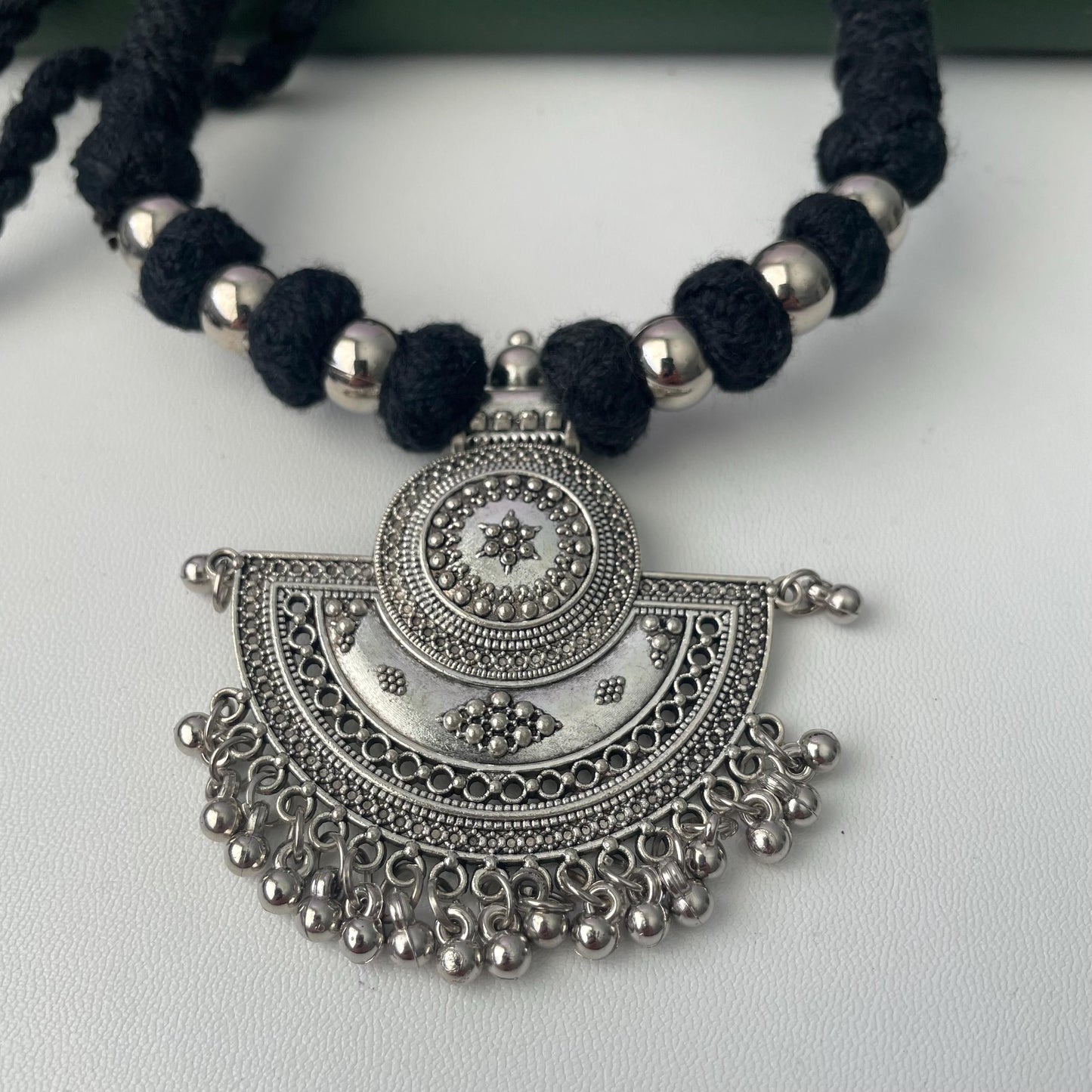 Oxidized Thread Necklace: Indian Bollywood Jewelry, Adjustable Length