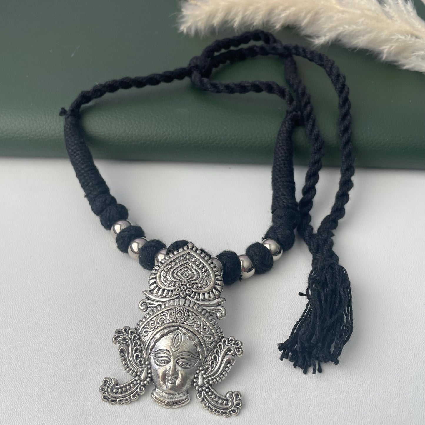Oxidized Thread Necklace: Indian Bollywood Jewelry, Adjustable Length