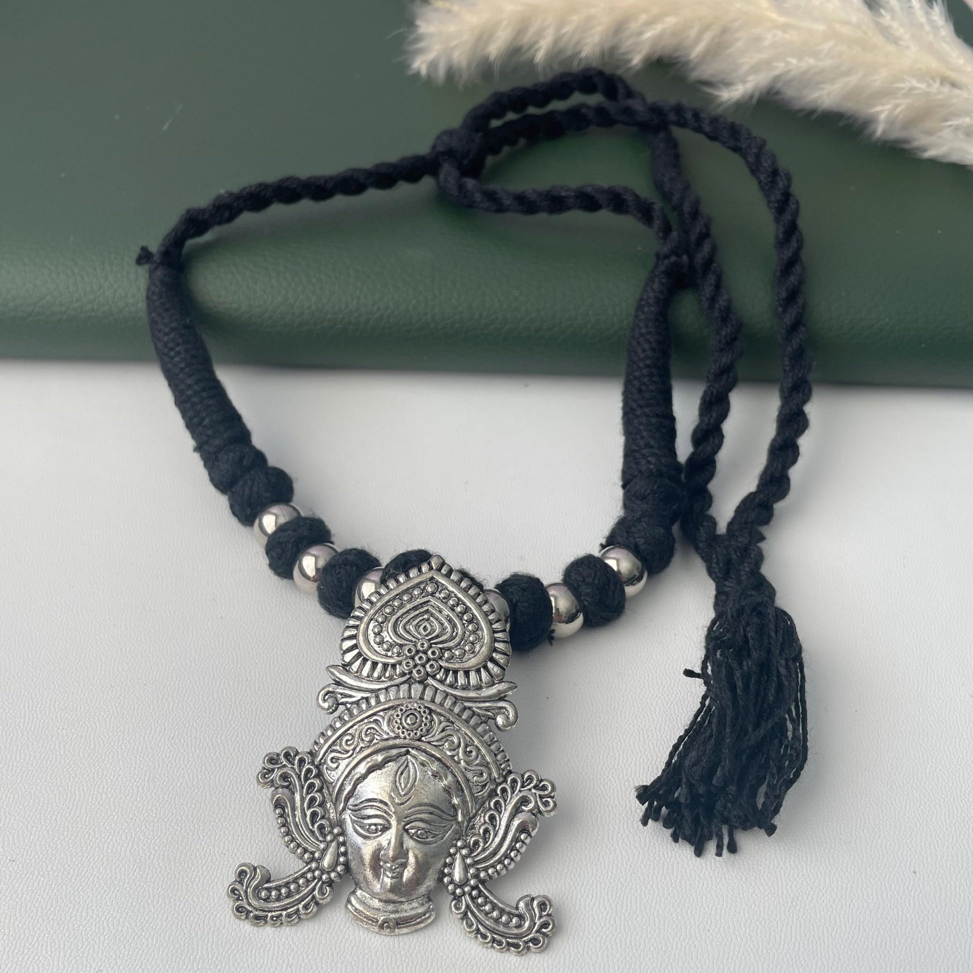 Oxidized Thread Necklace: Indian Bollywood Jewelry, Adjustable Length