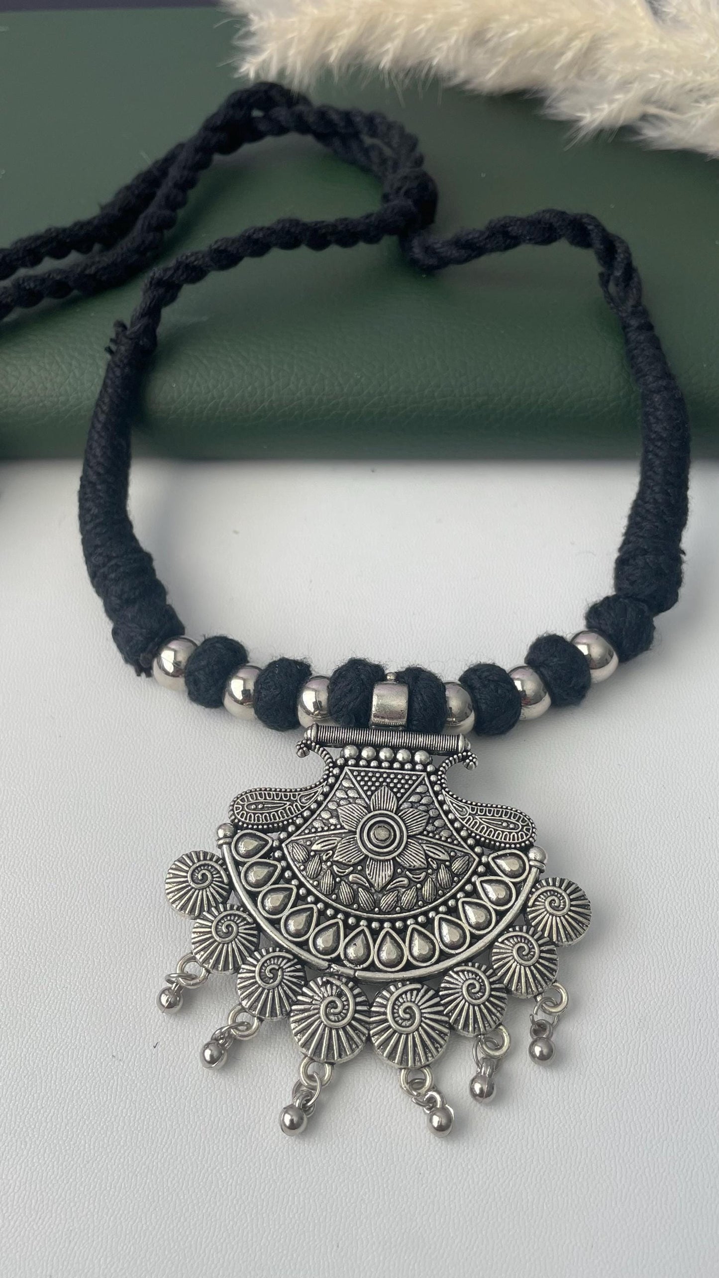 Oxidized Thread Necklace: Indian Bollywood Jewelry, Adjustable Length