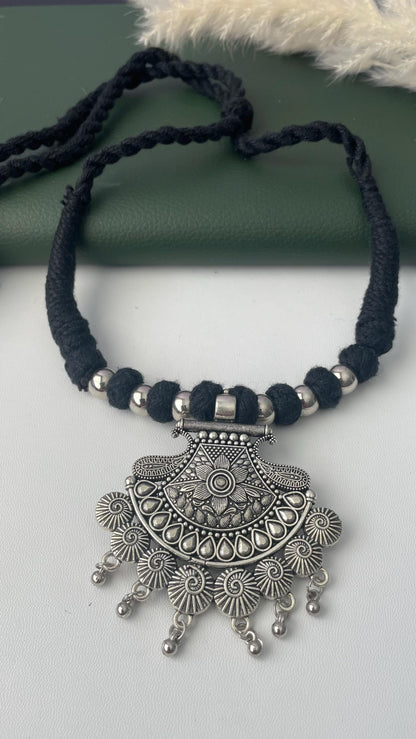 Oxidized Thread Necklace: Indian Bollywood Jewelry, Adjustable Length