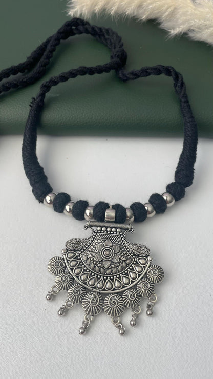 Oxidized Thread Necklace: Indian Bollywood Jewelry, Adjustable Length