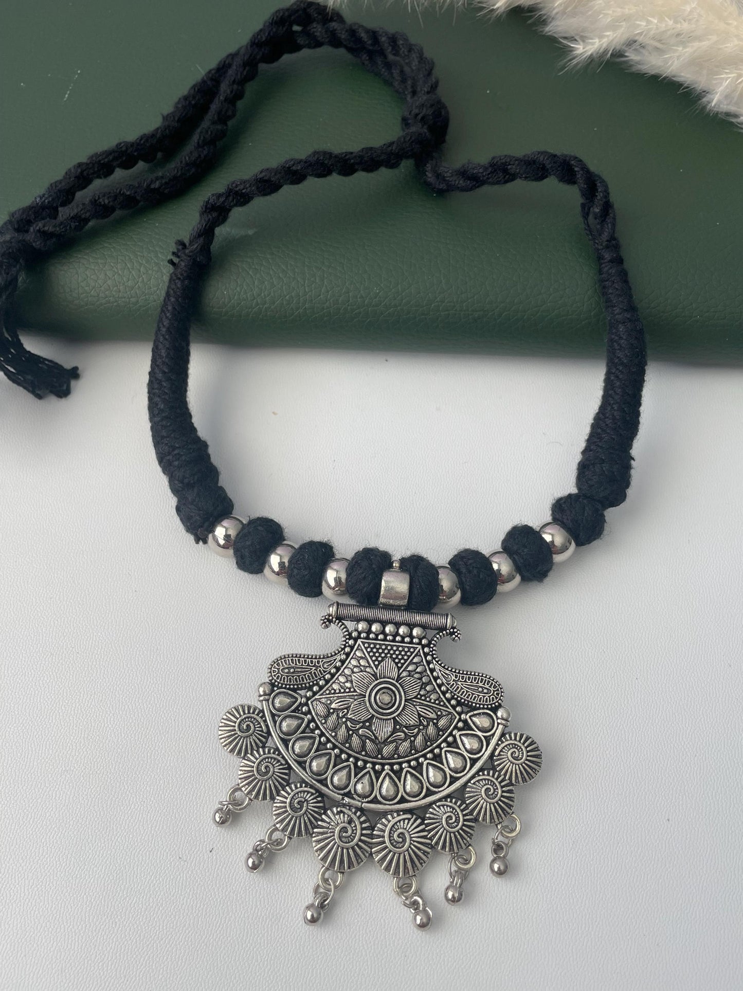 Oxidized Thread Necklace: Indian Bollywood Jewelry, Adjustable Length