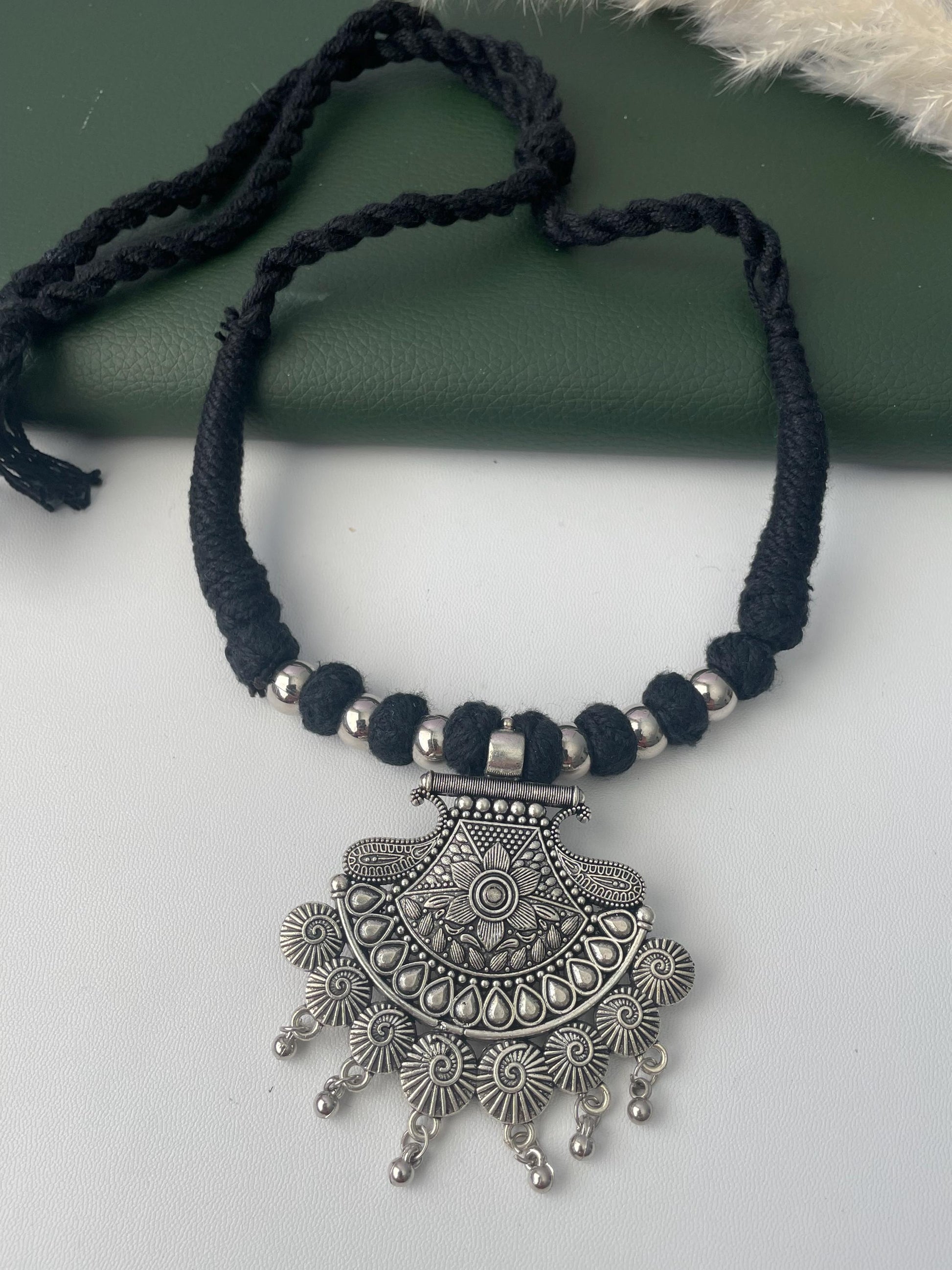 Oxidized Thread Necklace: Indian Bollywood Jewelry, Adjustable Length
