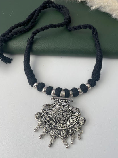 Oxidized Thread Necklace: Indian Bollywood Jewelry, Adjustable Length