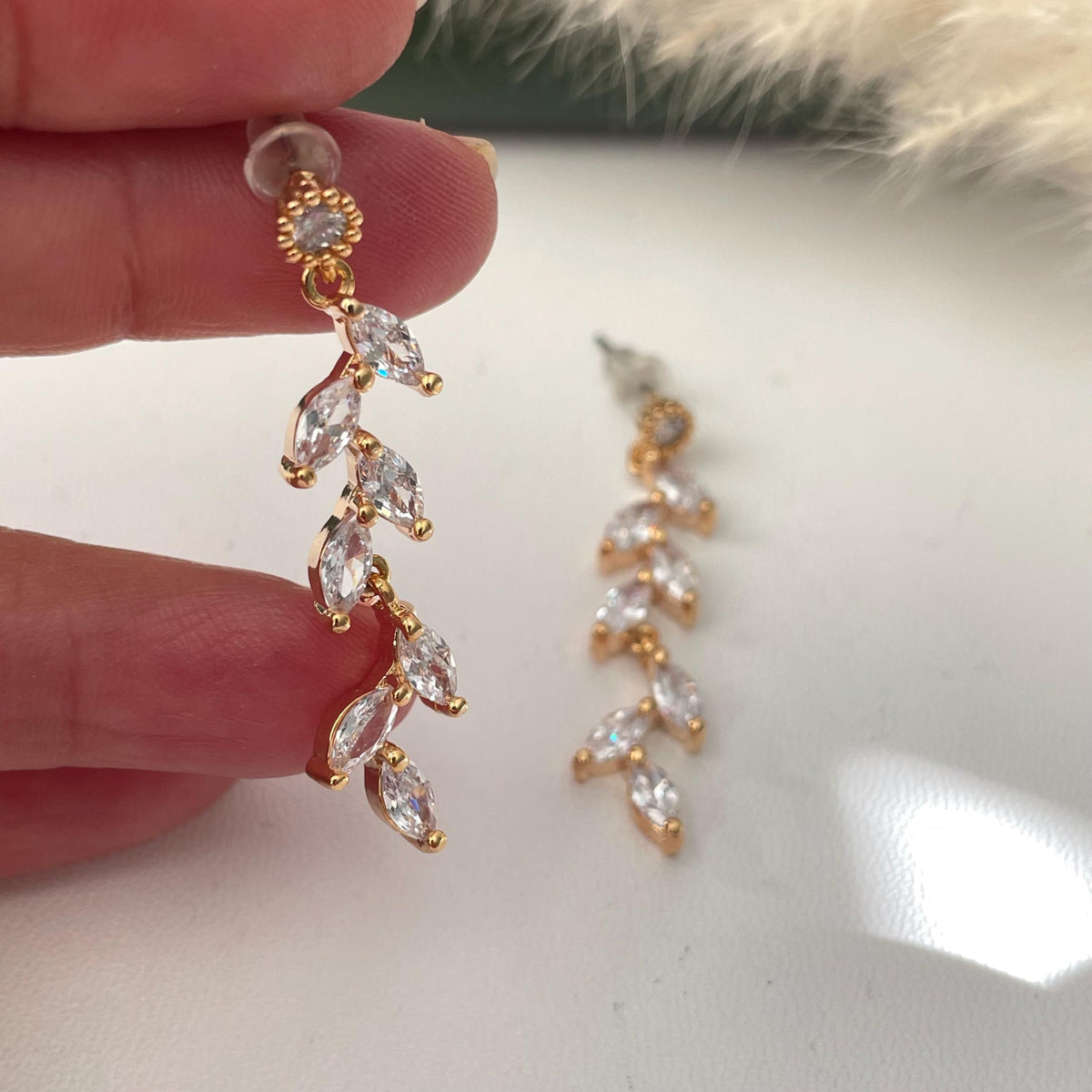 Cubic Zirconia gold plated vine Dangle Earrings: Minimalist earrings