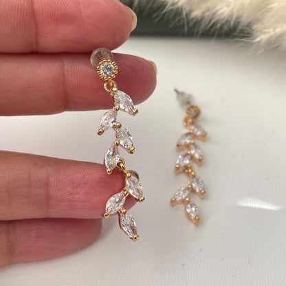 Cubic Zirconia gold plated vine Dangle Earrings: Minimalist earrings