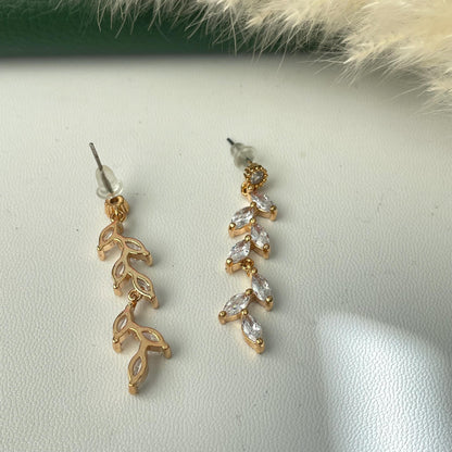 Cubic Zirconia gold plated vine Dangle Earrings: Minimalist earrings