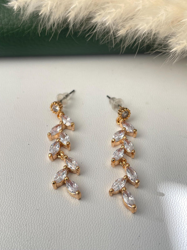 Cubic Zirconia gold plated vine Dangle Earrings: Minimalist earrings