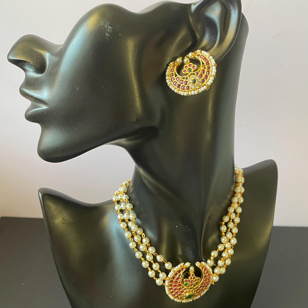 Gold Plated pearl choker temple jewelry