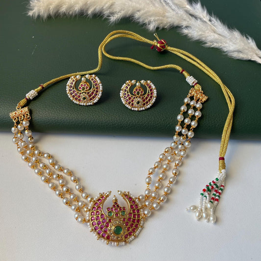 Gold Plated pearl choker temple jewelry