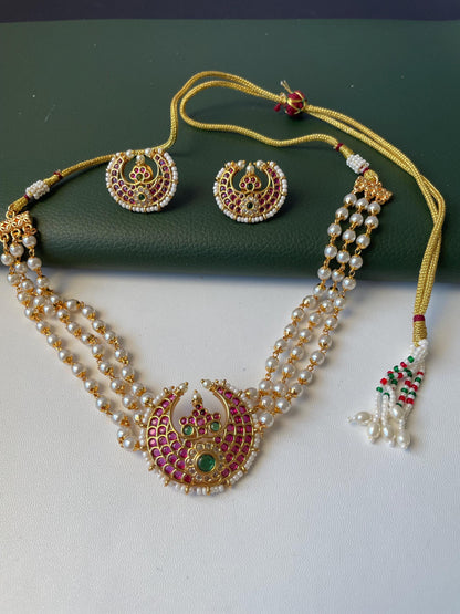Gold Plated pearl choker temple jewelry