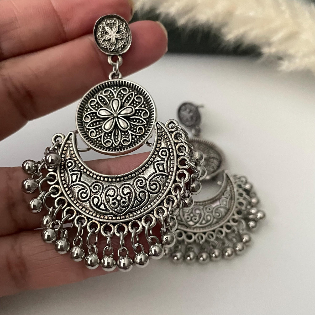 Oxidised double layered lightweight Chandbali
