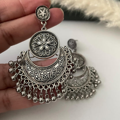 Oxidised double layered lightweight Chandbali