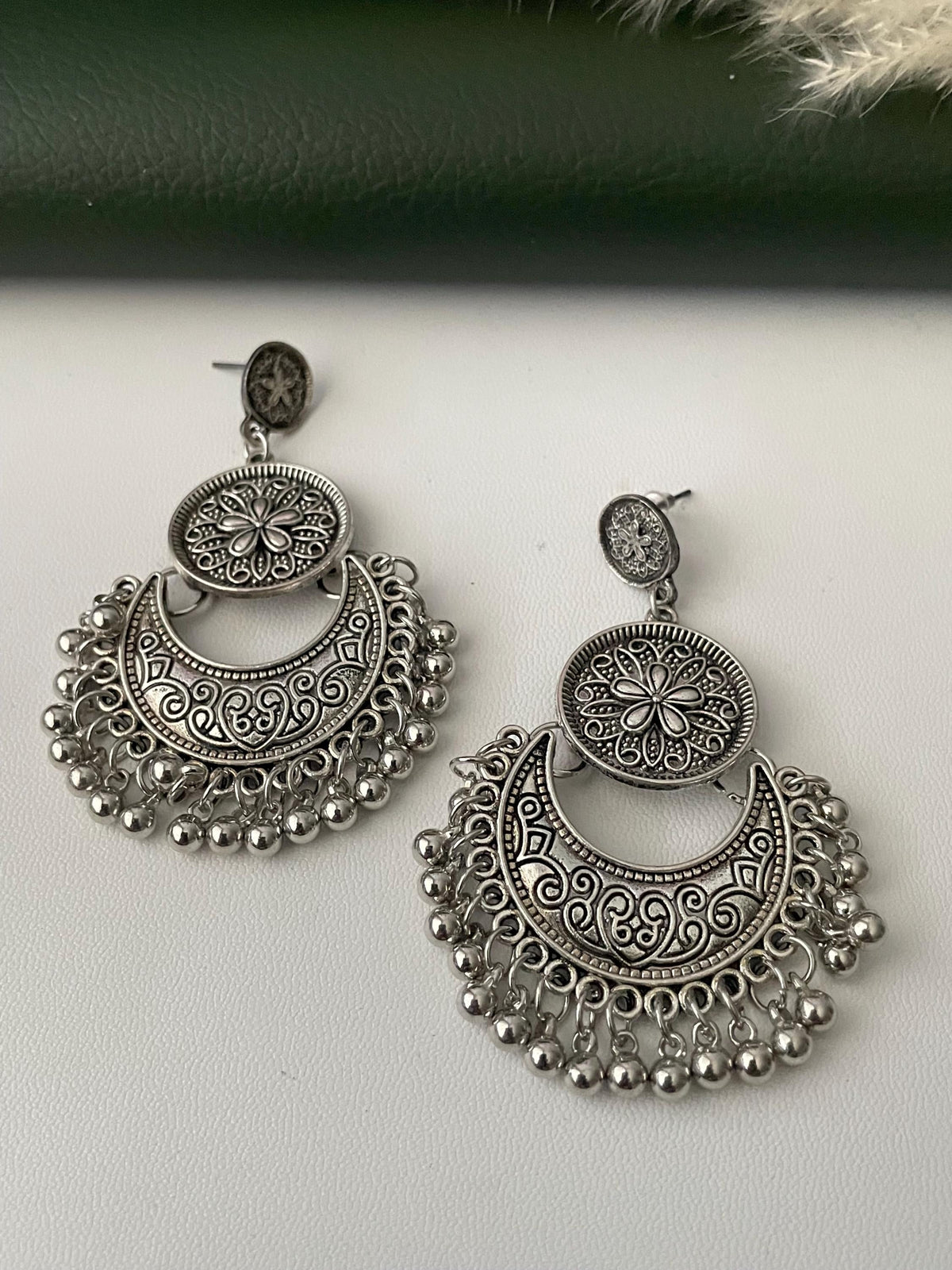 Oxidised double layered lightweight Chandbali