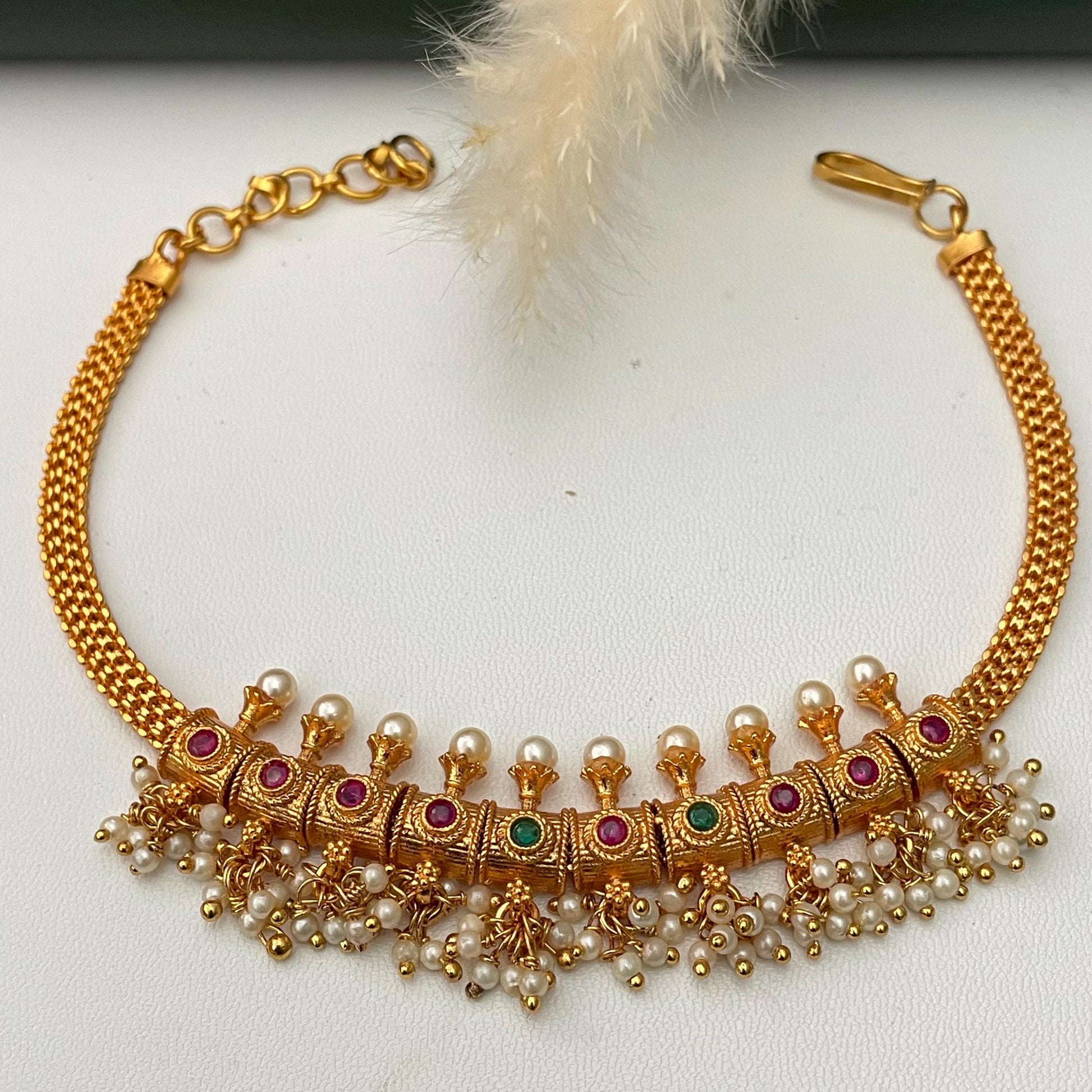 Gold plated adjustable temple bajuband armlet upper arm jewelry