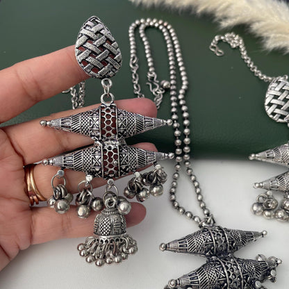Oxidized Ghungaroo Pendent Necklace set with Earrings