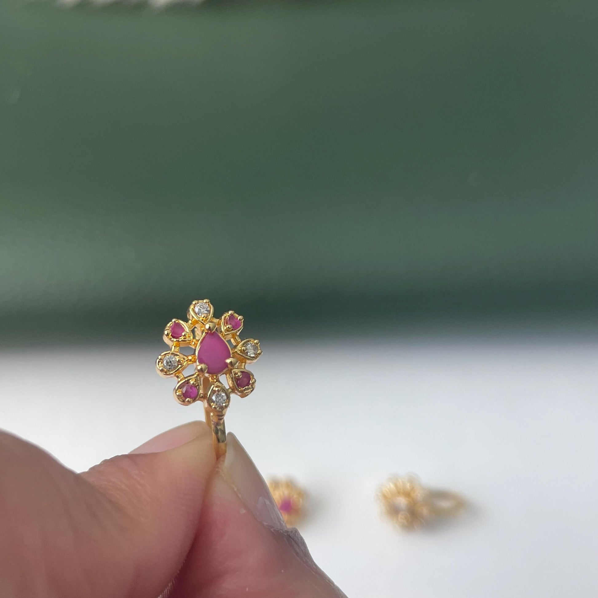 Gold Plated CZ Clip-On Nose Pins: Indian Traditional Nath (No Piercing Required)