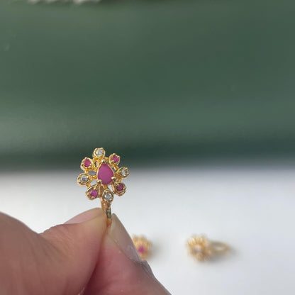 Gold Plated CZ Clip-On Nose Pins: Indian Traditional Nath (No Piercing Required)