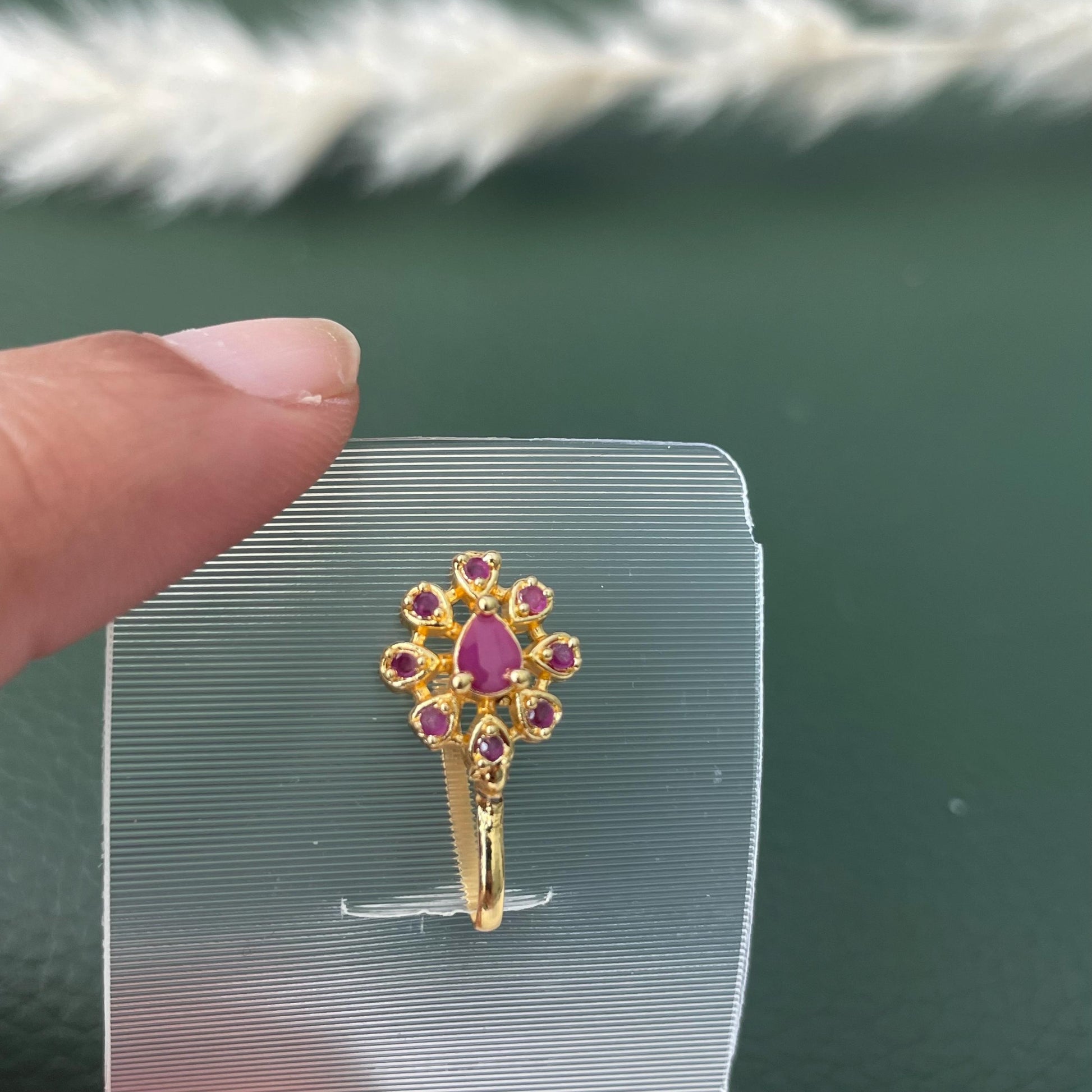 Gold Plated CZ Clip-On Nose Pins: Indian Traditional Nath (No Piercing Required)