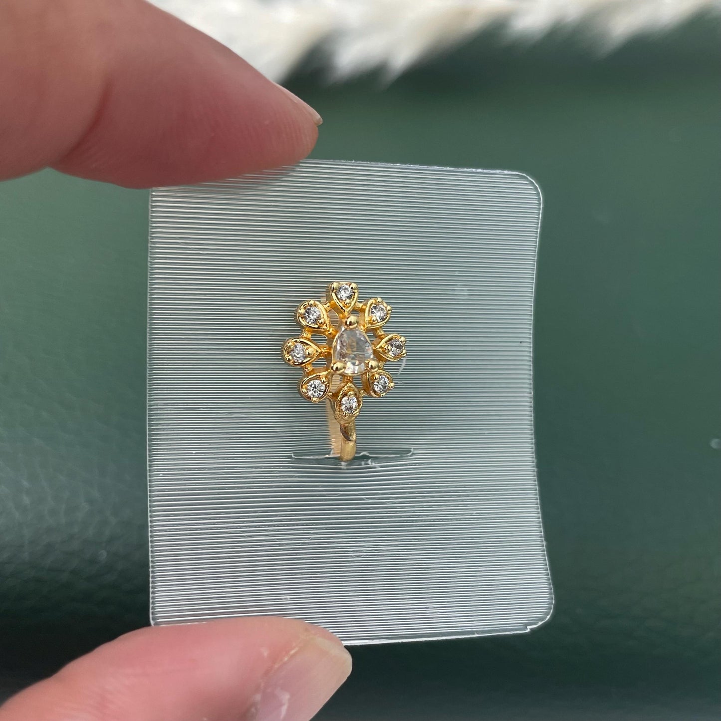 Gold Plated CZ Clip-On Nose Pins: Indian Traditional Nath (No Piercing Required)