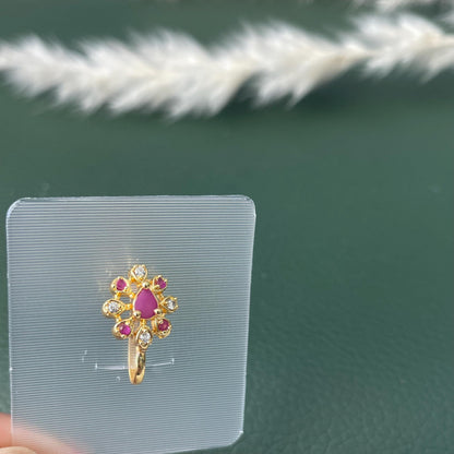 Gold Plated CZ Clip-On Nose Pins: Indian Traditional Nath (No Piercing Required)