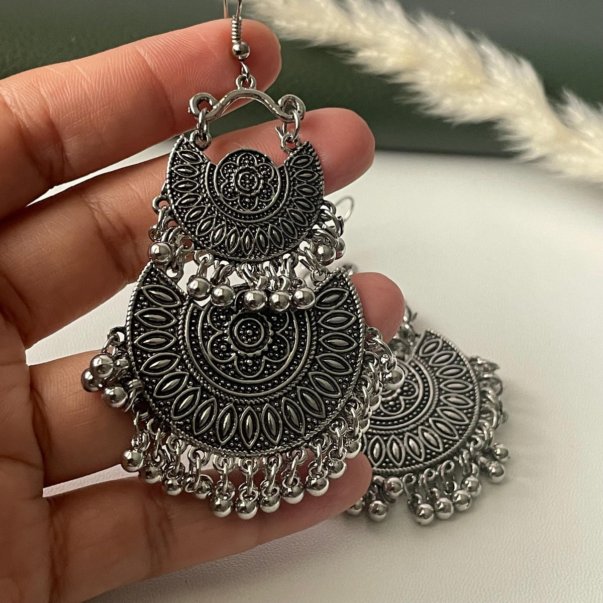 Oxidised double layered lightweight Chandbali