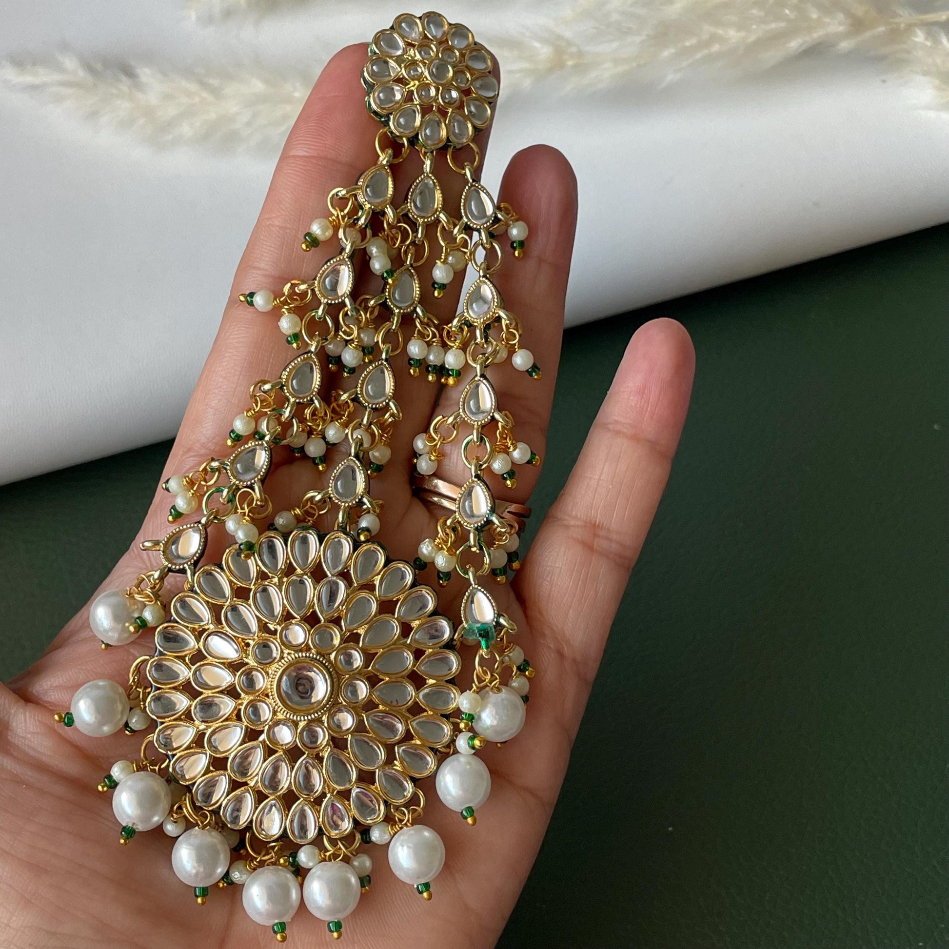 Gold plated pearl Kundan pasa jhoomar hair accessory for brides