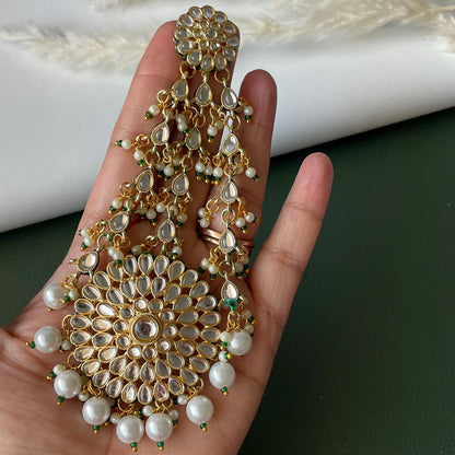Gold plated pearl Kundan pasa jhoomar hair accessory for brides